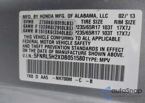2013 Honda Odyssey Lx from USA, damaged, VIN 5FNRL5H2XDB051580